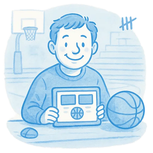 Hand-drawn watercolor illustration — Basketball scorekeeping